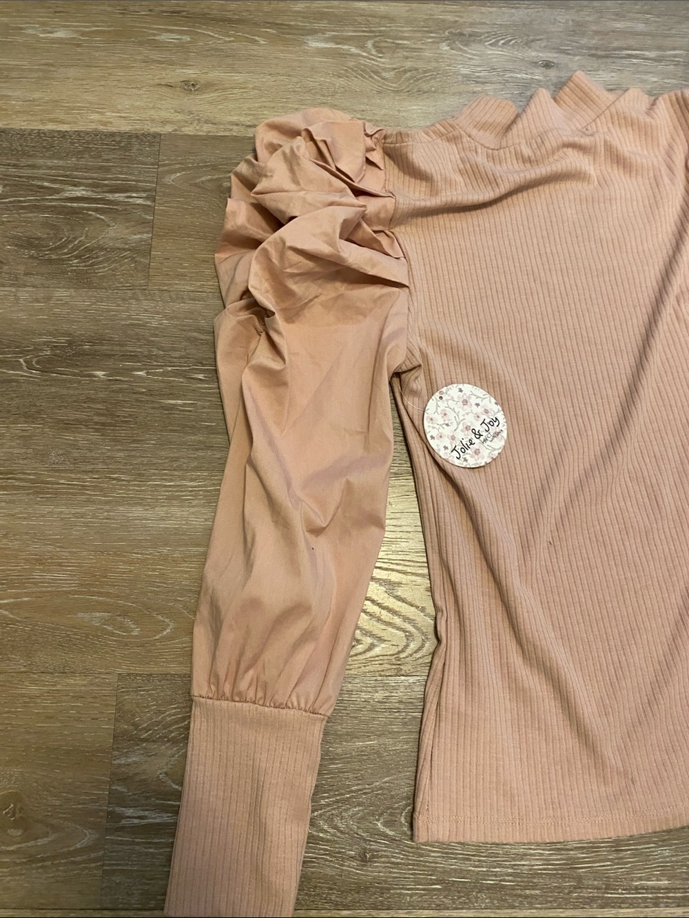 Ribbed Puff-Sleeve Mock Neck Top in Blush Pink - Picture 6 of 7